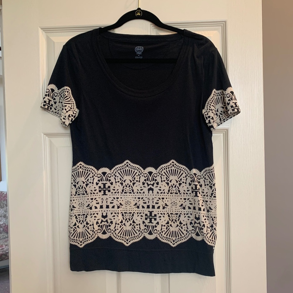 Tory Burch Black/Tan Print T-shirt sz M